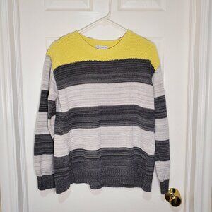 Liz Claiborne Women's XL Cotton Sweater – Yellow & Gray Stripes